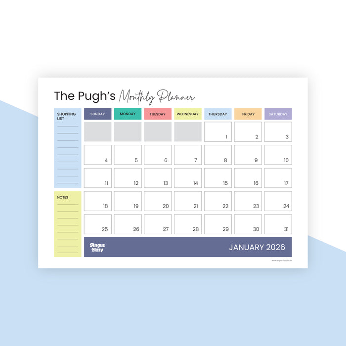 A3 Monthly Planners 2026