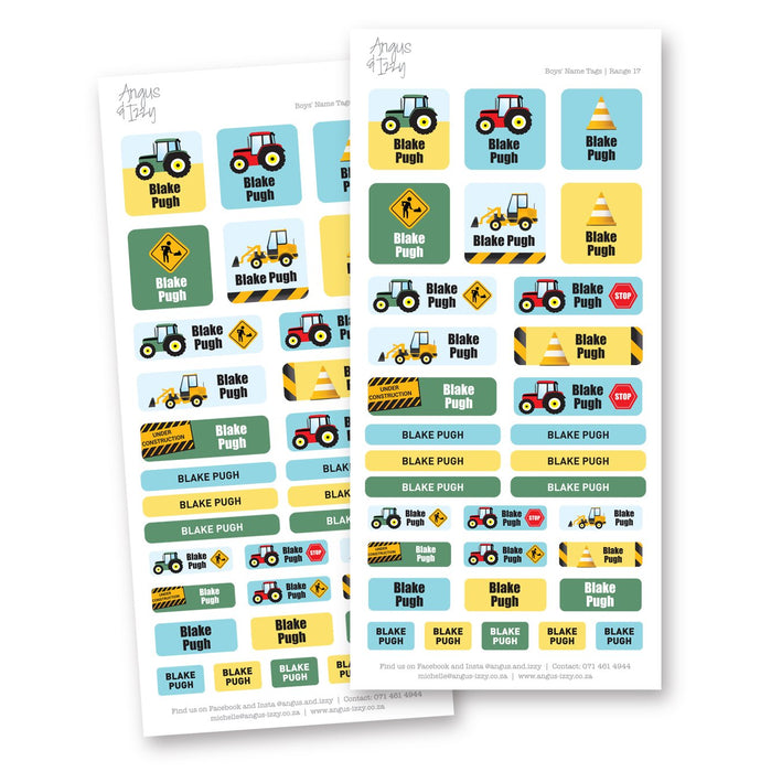 Boys' Name Tags - Range 17 Name Tags Angus & Izzy