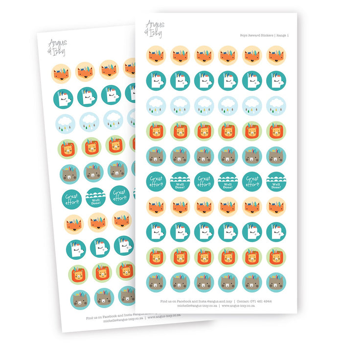 Boys Reward Chart Stickers - Range 01 Reward Chart Stickers Angus & Izzy