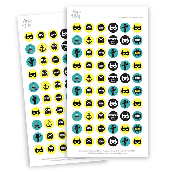Boys Reward Chart Stickers - Range 02 Reward Chart Stickers Angus & Izzy