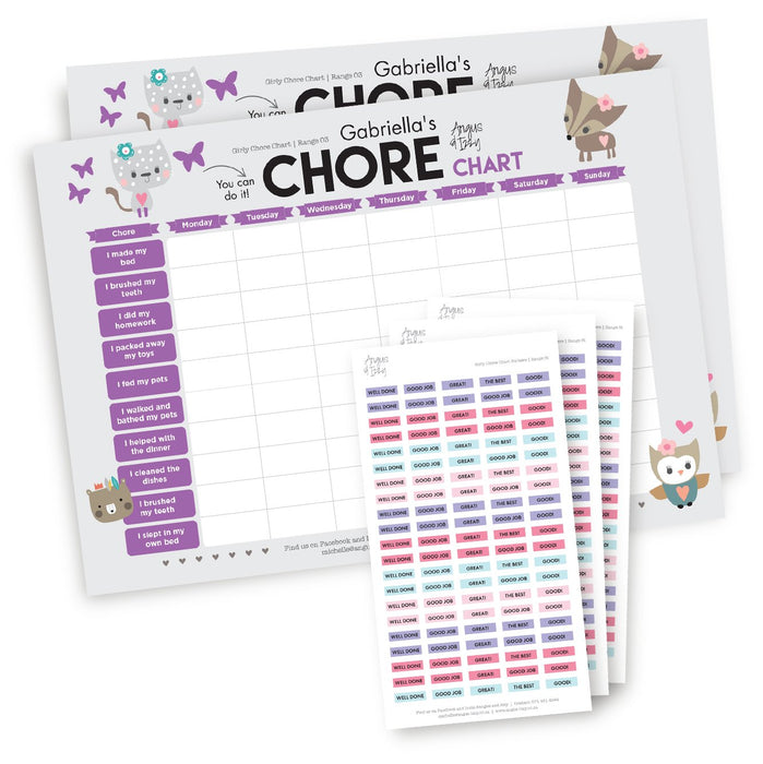 Girly Chore Chart - Range 03 Chore Chart Angus & Izzy