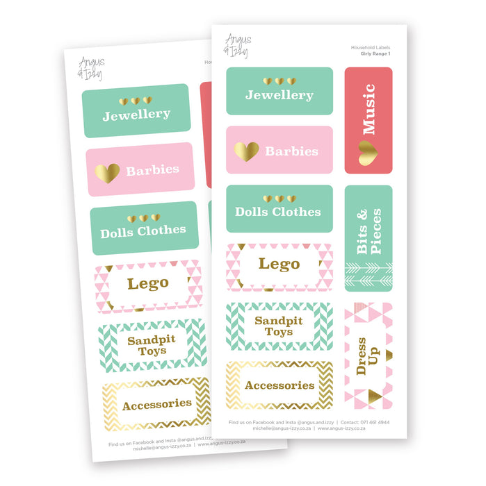 Household Labels - Girls Range 01 Household Labels Angus & Izzy