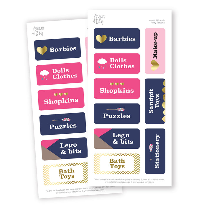 Household Labels - Girls Range 02 Household Labels Angus & Izzy