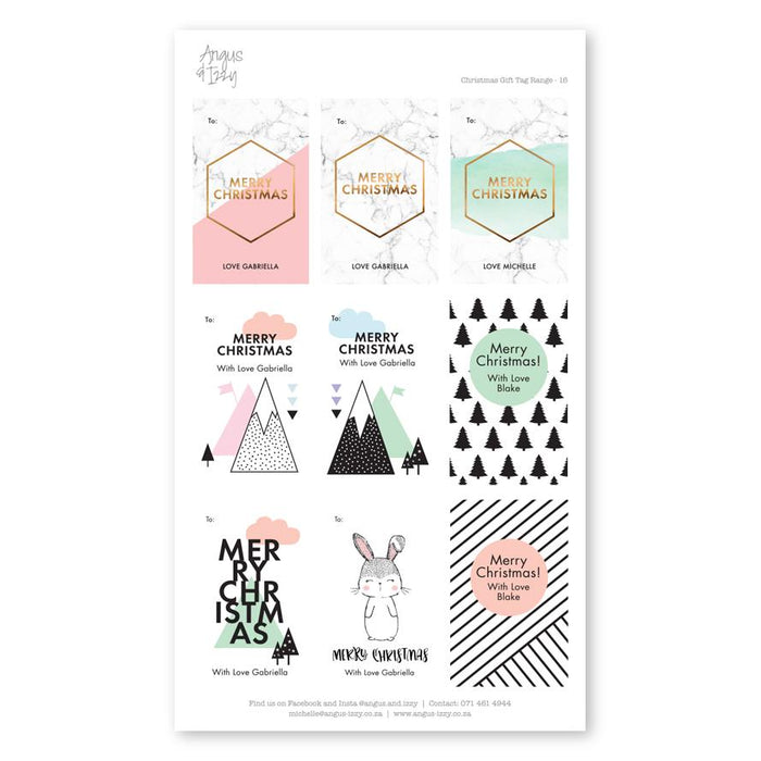 Pre-selected Gift Tag Stickers Bundle 16 Gift Tag Bundles Angus & Izzy