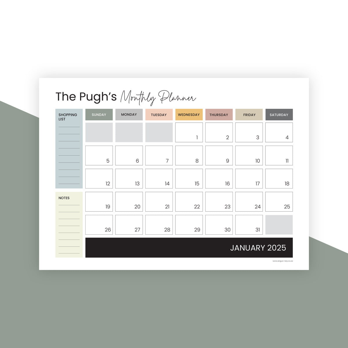 A3 Monthly Planners — Angus & Izzy