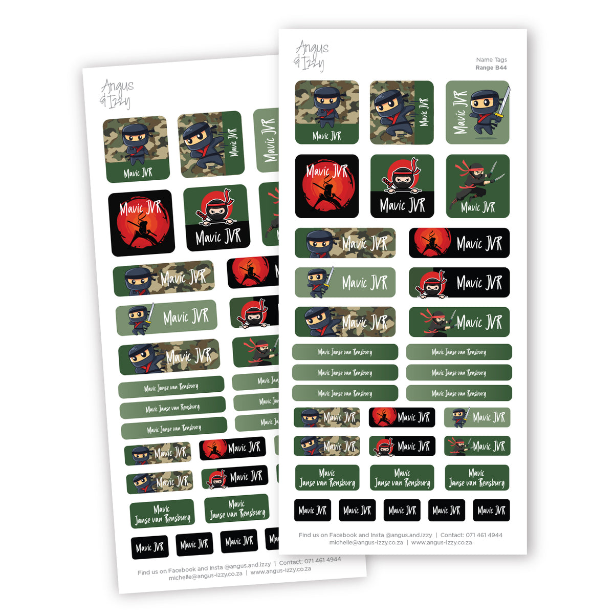 Name Tags Variety Sticker Pack B44 — Angus & Izzy