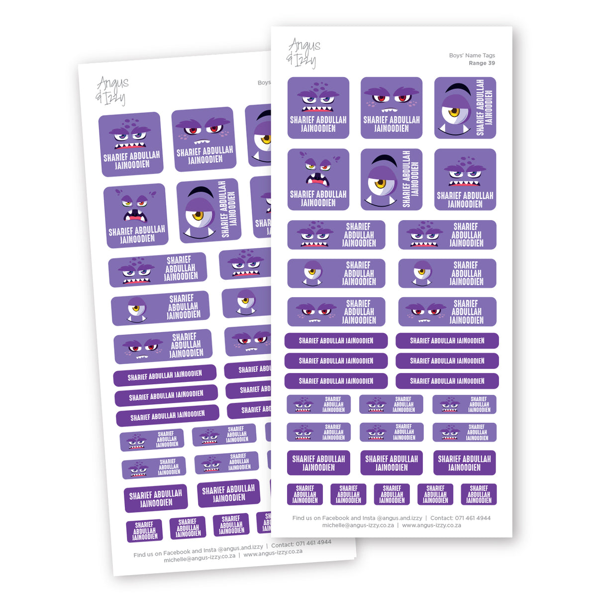 Name Tags Variety Sticker Pack B39 — Angus & Izzy