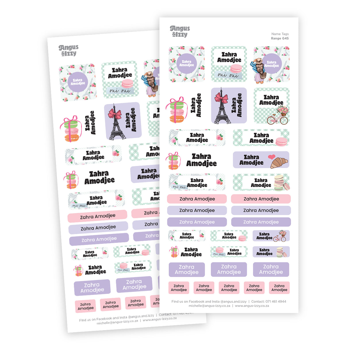 Name Tags Variety Sticker Pack G45 — Angus & Izzy