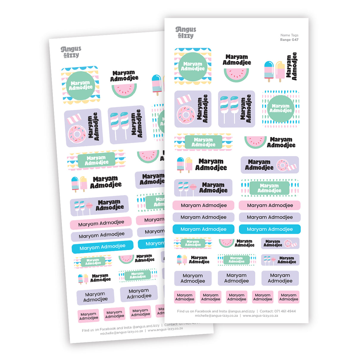 Name Tags Variety Sticker Pack G47 — Angus & Izzy