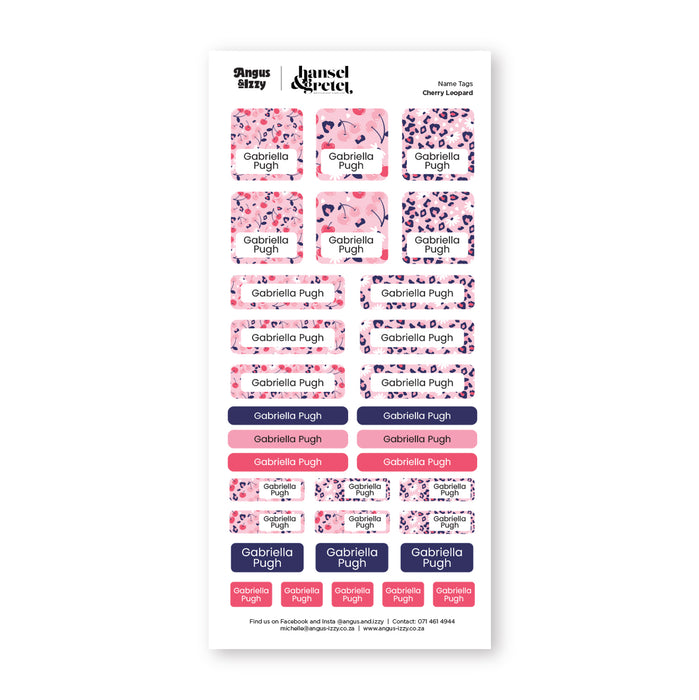 H&G Name Tags Variety Sticker Pack - Cherry Leopard