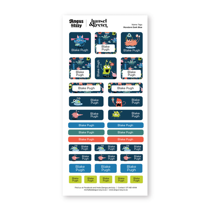 H&G Name Tags Variety Sticker Pack - Monster Dark Blue