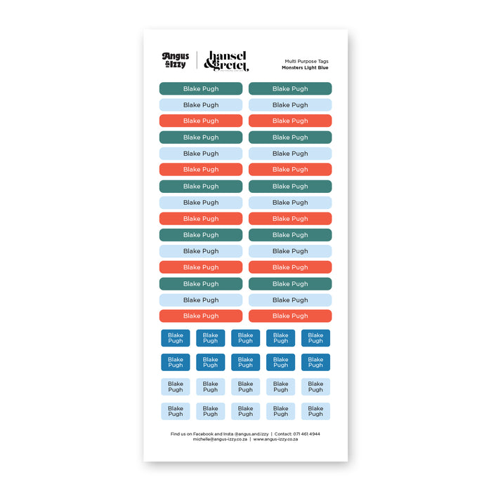 H&G Multi Purpose Labels - Monster Light Blue