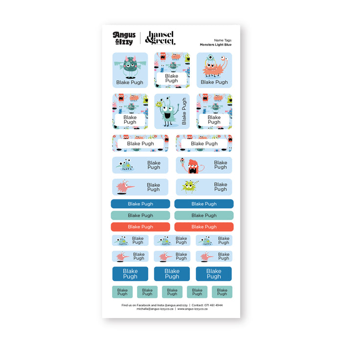 H&G Name Tags Variety Sticker Pack - Monster Light Blue