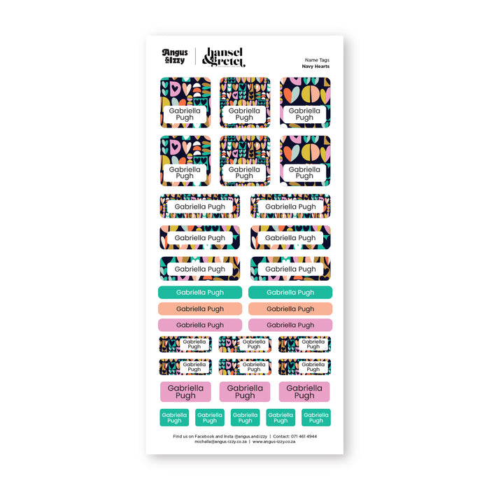 H&G Name Tags Variety Sticker Pack - Navy Hearts