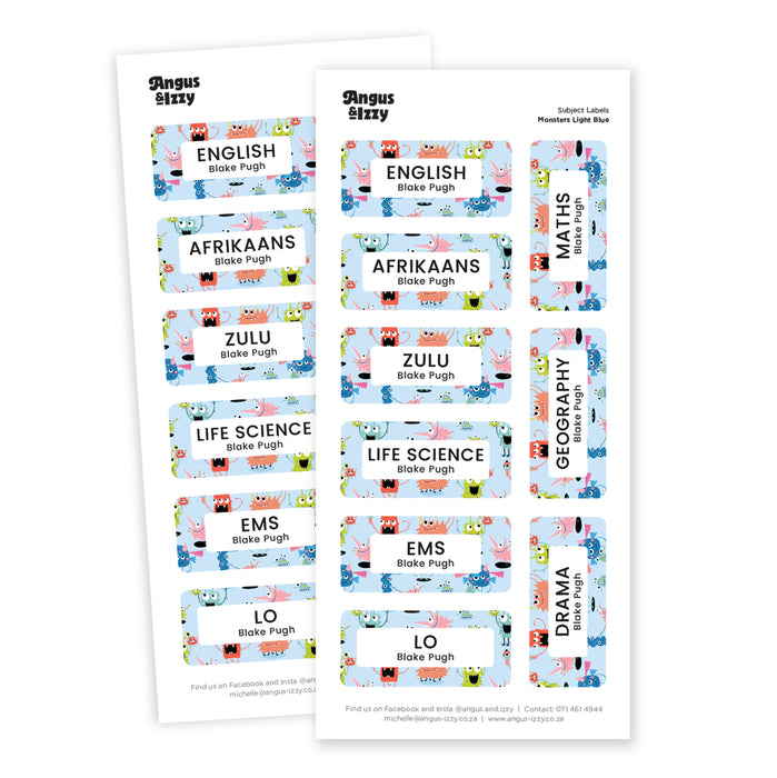 H&G Subject Labels - Monster Light Blue