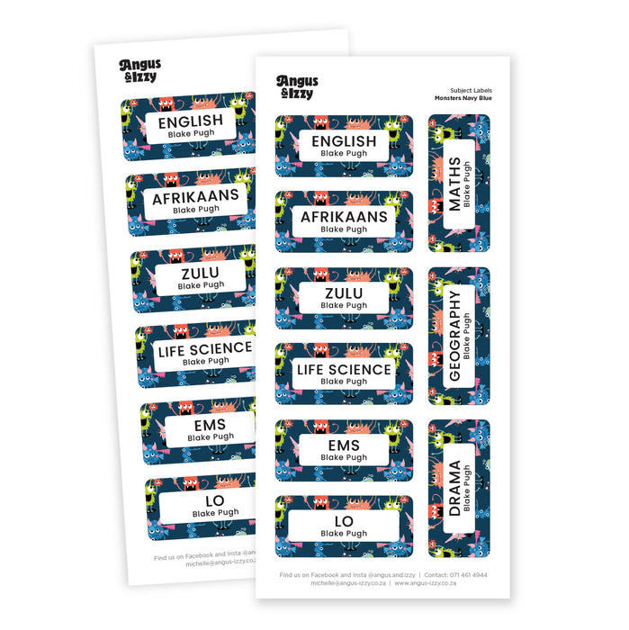 H&G Subject Labels - Monster Navy Blue