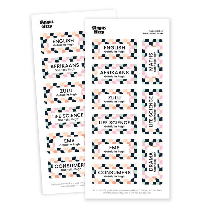 H&G Subject Labels - Multi Coloured Blocks