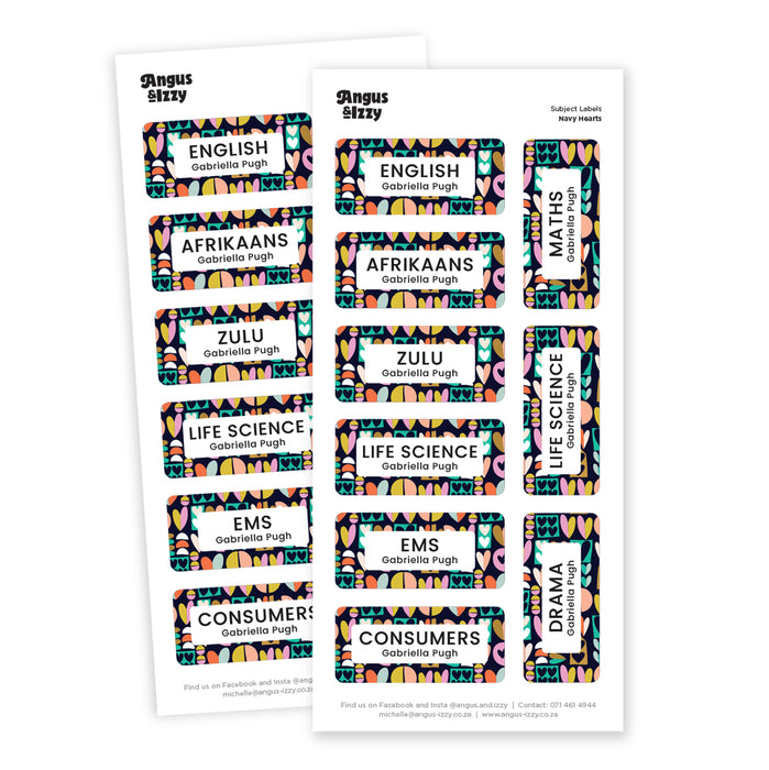 H&G Subject Labels - Navy Heart