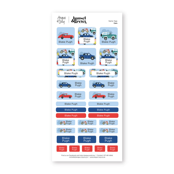H&G Name Tags Variety Sticker Pack - Cars