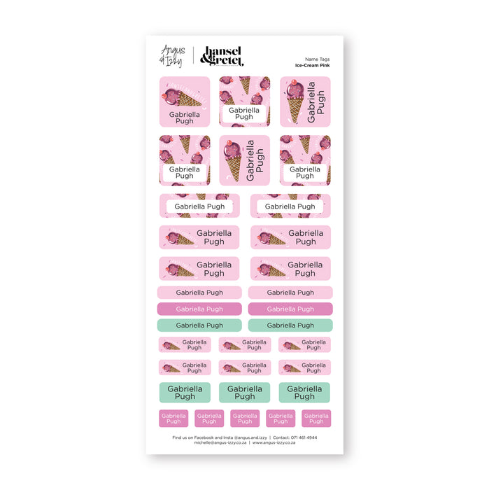 H&G Name Tags Variety Sticker Pack - Ice-cream Pink