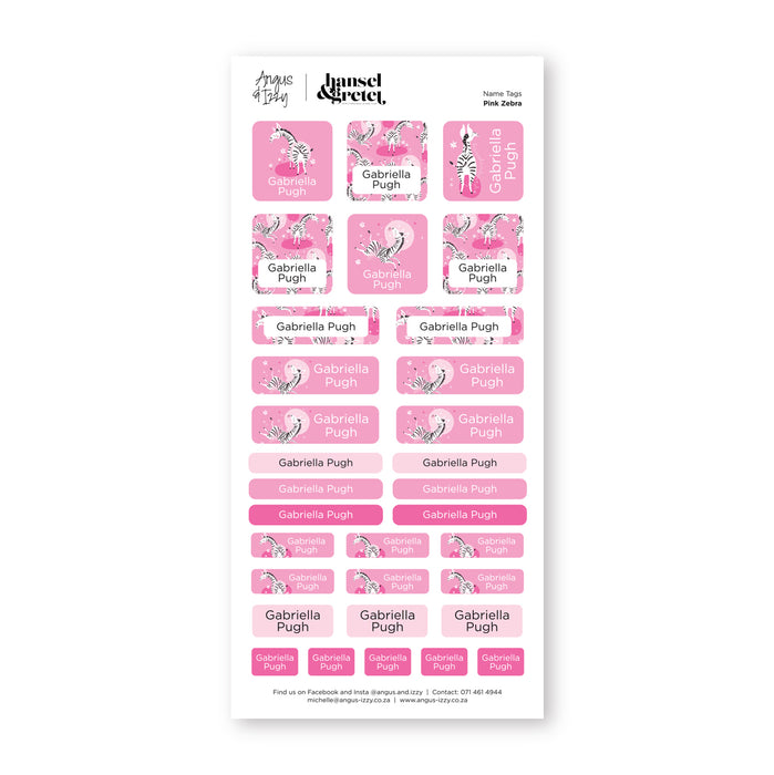 H&G Name Tags Variety Sticker Pack - Pink Zebra