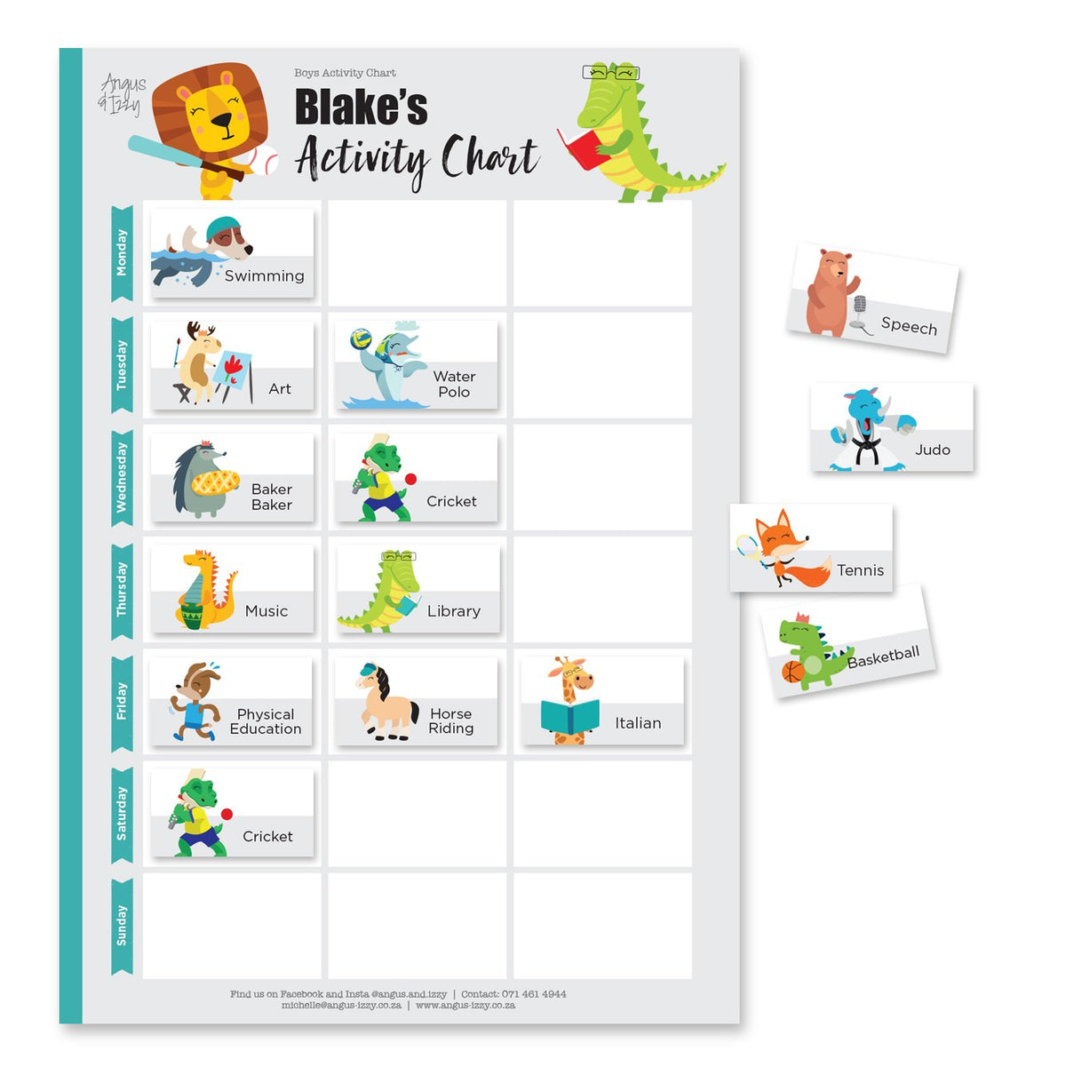 Man Activity Chart Magnetic Activity Chart - Jungle Friends Portrait B01 — Angus & Izzy