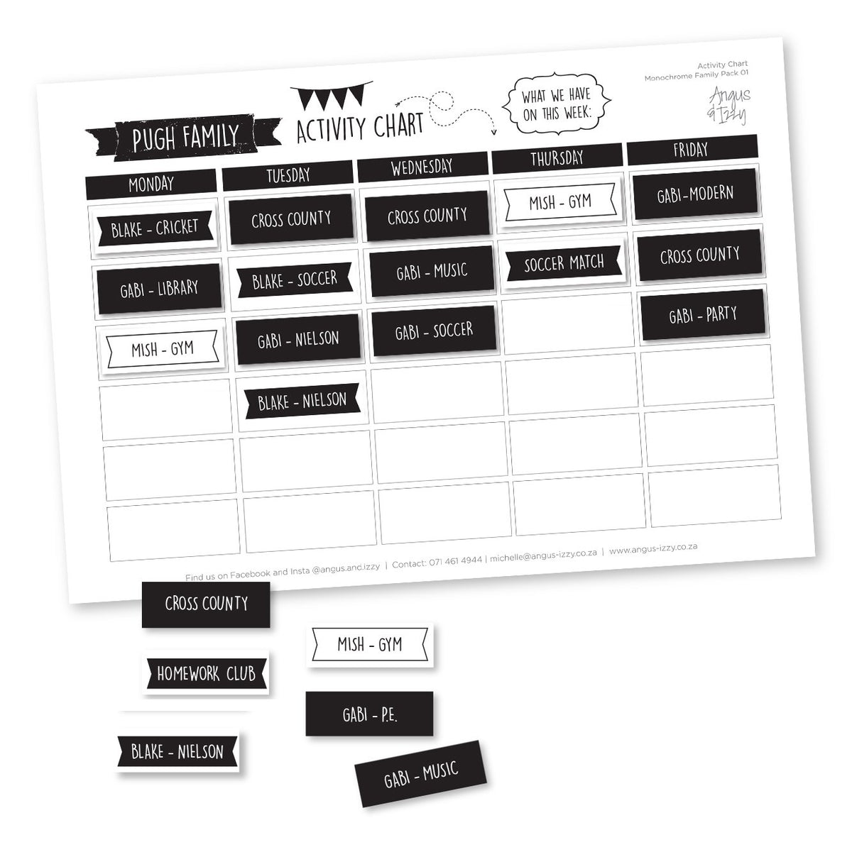 Family Activity Chart Monochrome Landscape F01 — Angus & Izzy